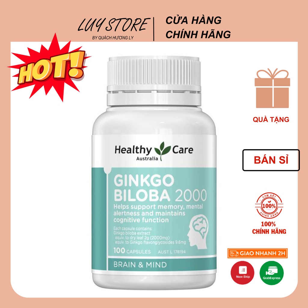 Viên Uống Bổ Não Ginkgo Biloba 2000mg Healthy Care Úc 100 Viên Ginko, Gingko Chính Hãng