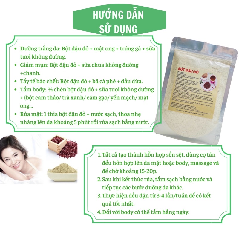 Bột đậu đỏ nguyên chất 100% | dưỡng da trắng mịn, giảm thâm nám, ngừa mụn | Bột Natural