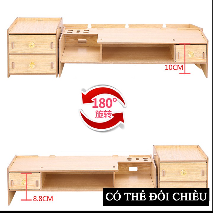 Xả_Kệ màn hình gỗ lắp ghép 2 tầng có ngăn tủ phụ - kệ để màn hình