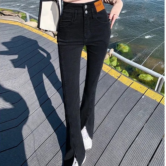 Quần Jeans Nữ Lưng Cao Ống Loe Plus Size Thời Trang