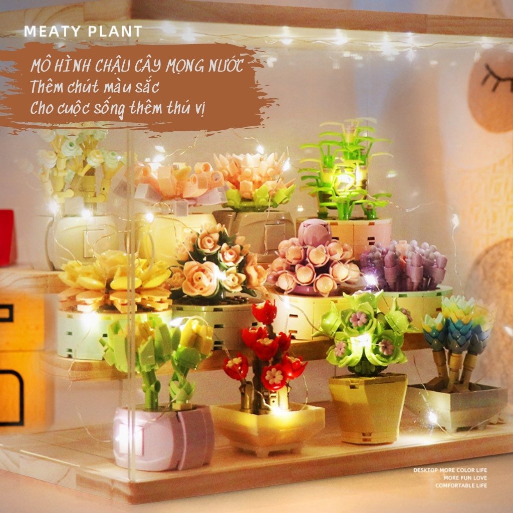 Đồ chơi lắp ráp chậu cây hoa Sen đá nhiều mẫu lắp ghép thông mình mô hình cây trang trí độc đáo