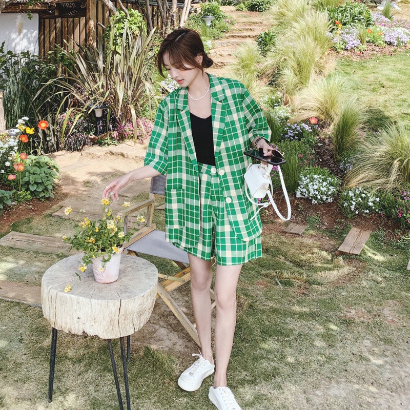 Set Áo Khoác Và Quần Short Lưng Cao Phong Cách Hàn Quốc Thời Trang Cho Nữ