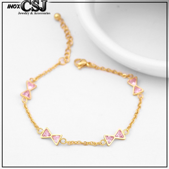 Lắc tay hình nơ gắn đá hồng cực xinh