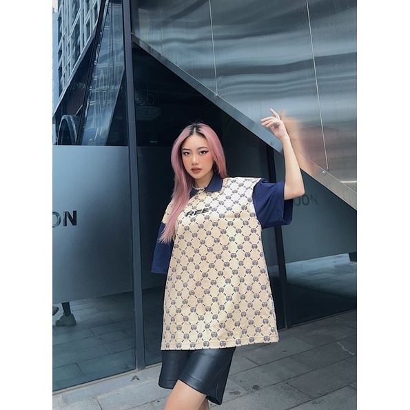 LOCAL BRAND REE - ÁO POLO DIAMOND MONOGRAM MÀU BEIGE