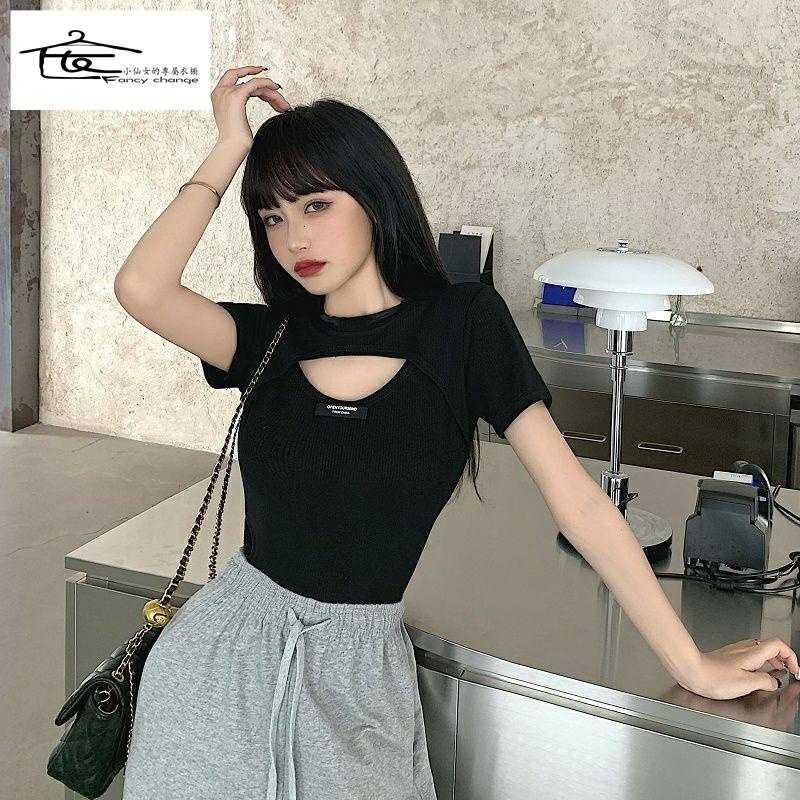 Áo Thun Tay Ngắn Giả Hai Lớp Dáng Ôm Thời Trang Mùa Hè Hàng Mới Dành Cho Bạn Nữ