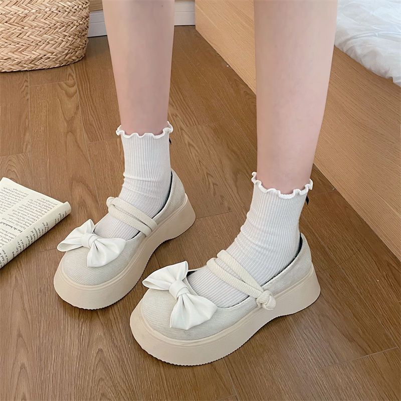 Giày Da Đế Dày Đính Nơ Phong Cách Lolita Nhật Bản Thời Trang Mùa Hè Cho Nữ