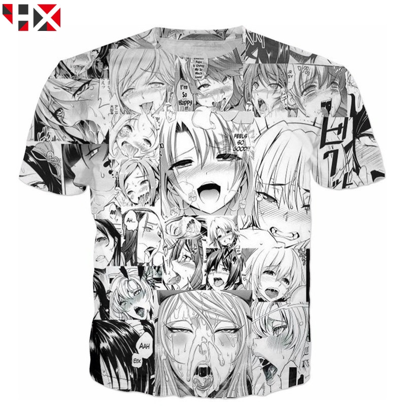 CLOOCL Summer Ahegao Hentai Japanese Anime 3D Print Short Sleeve Graphic T-Shirts