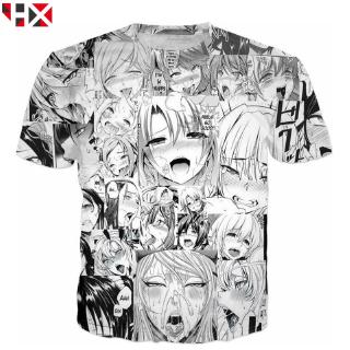 CLOOCL Summer Ahegao Hentai Japanese Anime 3D Print Short Sleeve Graphic T-Shirts