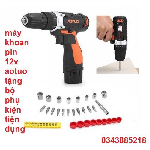 Máy khoan vặn vít không dây Aotuo – máy khoan chạy pin 12V thiết kế bền bỉ và chắc chắn, hiệu suất cao