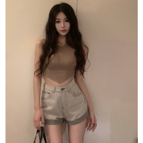 Quần Short Denim Lưng Cao Ống Rộng Thời Trang Mùa Hè Cho Nữ