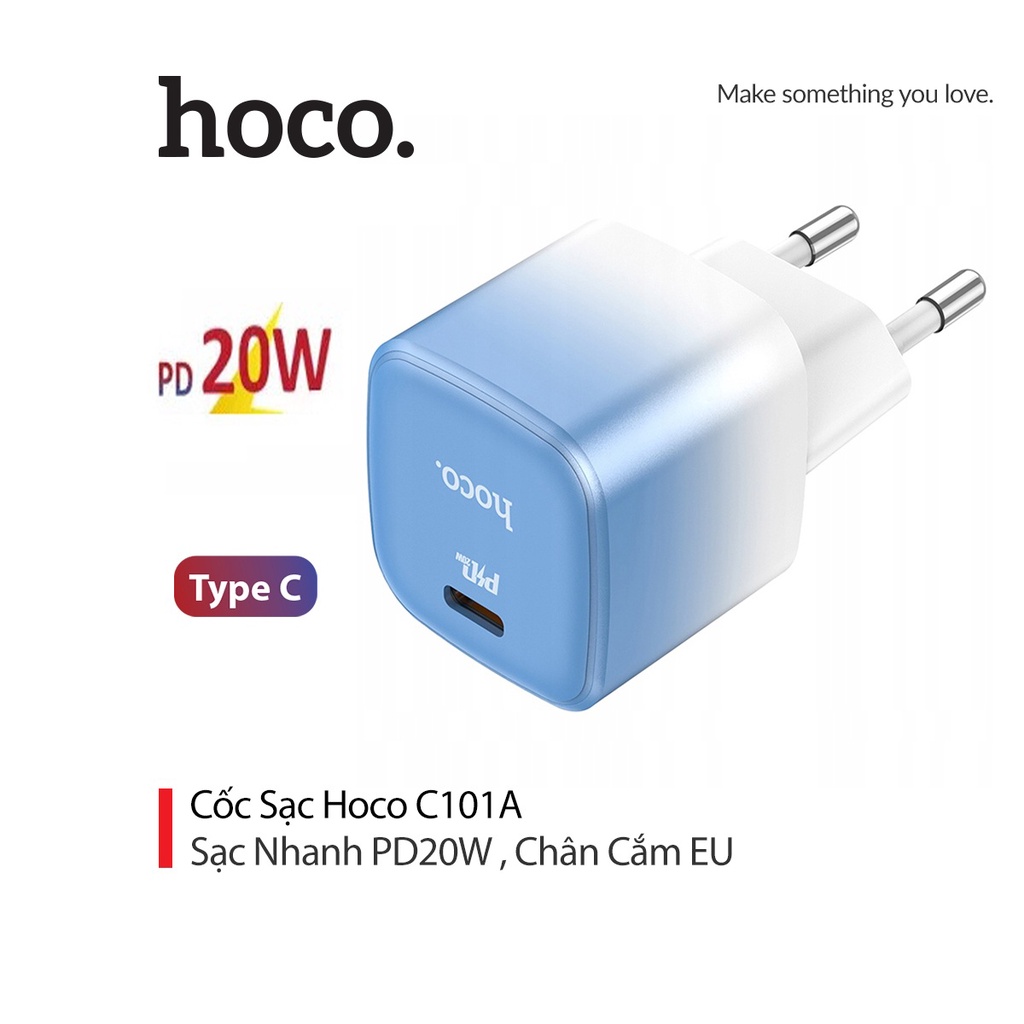 Cốc sạc hoco. C101A sạc nhanh PD20W chân EU 1 cổng Type-C cho Smartphone