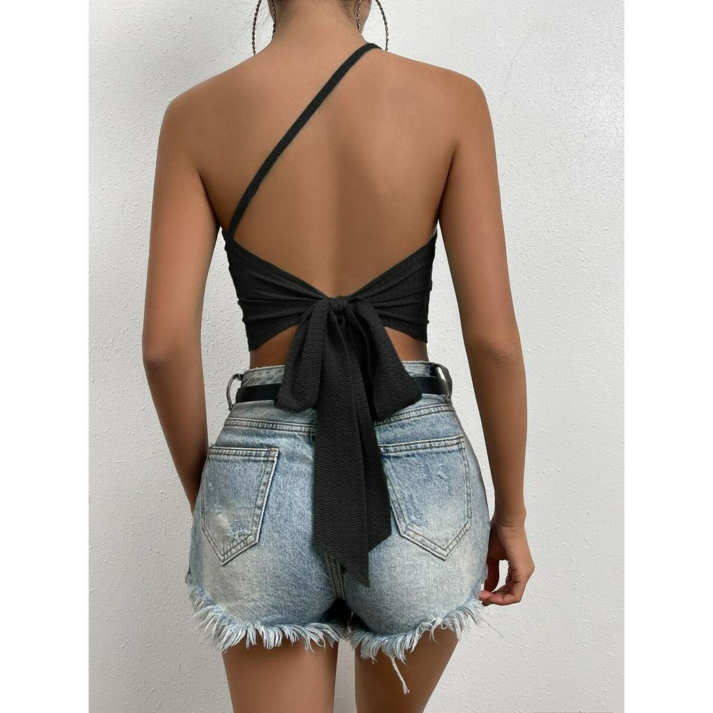 Áo croptop cột eo JUNE.SG Áo hai dây cột eo ôm body nữ Áo croptop buộc bụng D028