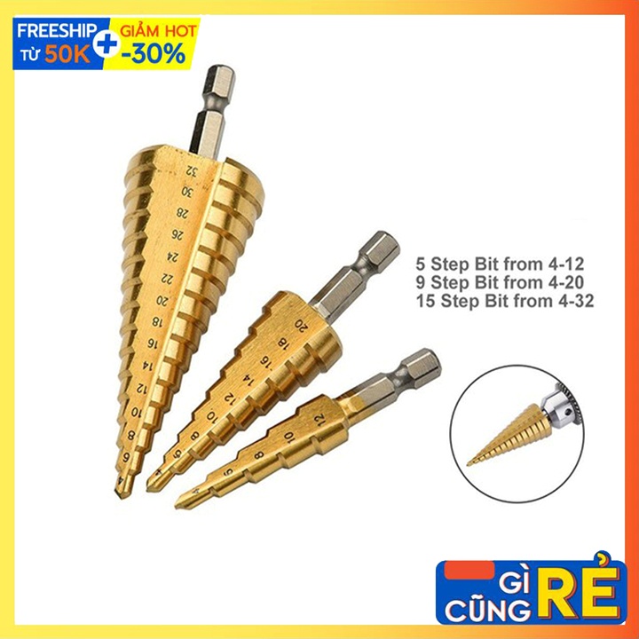 Bộ mũi khoan tháp 3 bước thẳng 4-20mm