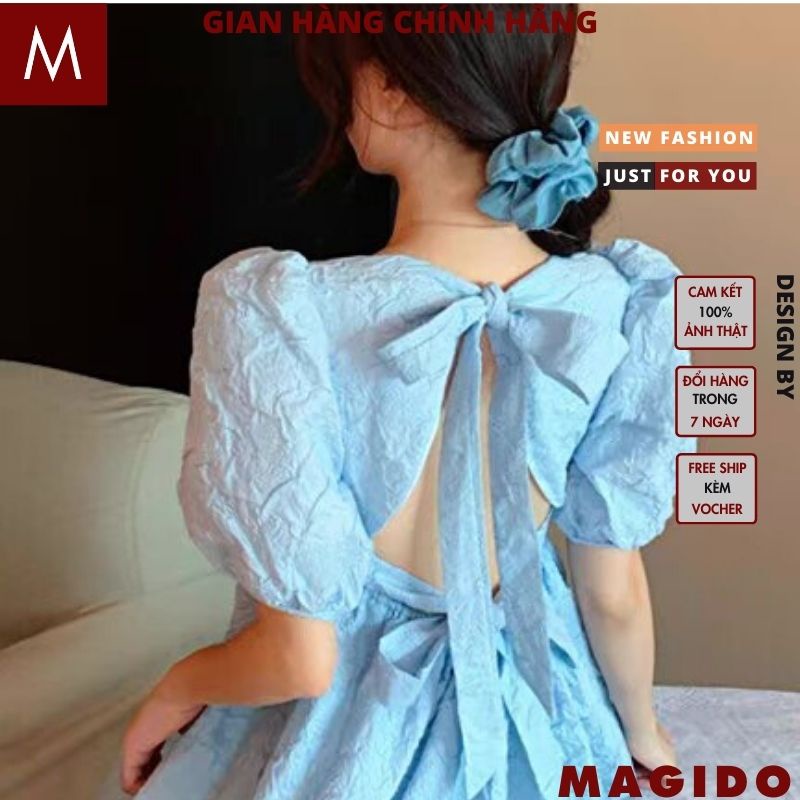 Váy babydoll công chúa nơ sau 2 mầu chất gấp xốp cực xinh ulzzang -vintage -MAGIDO