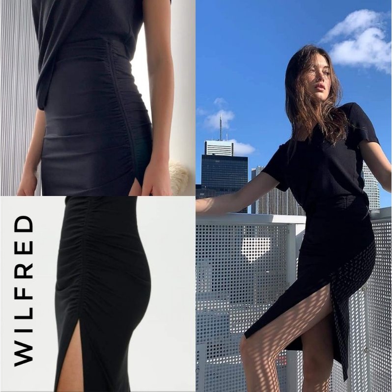 Chân váy Wilfred Eclipse lưng cao xẻ tà nhún 77199