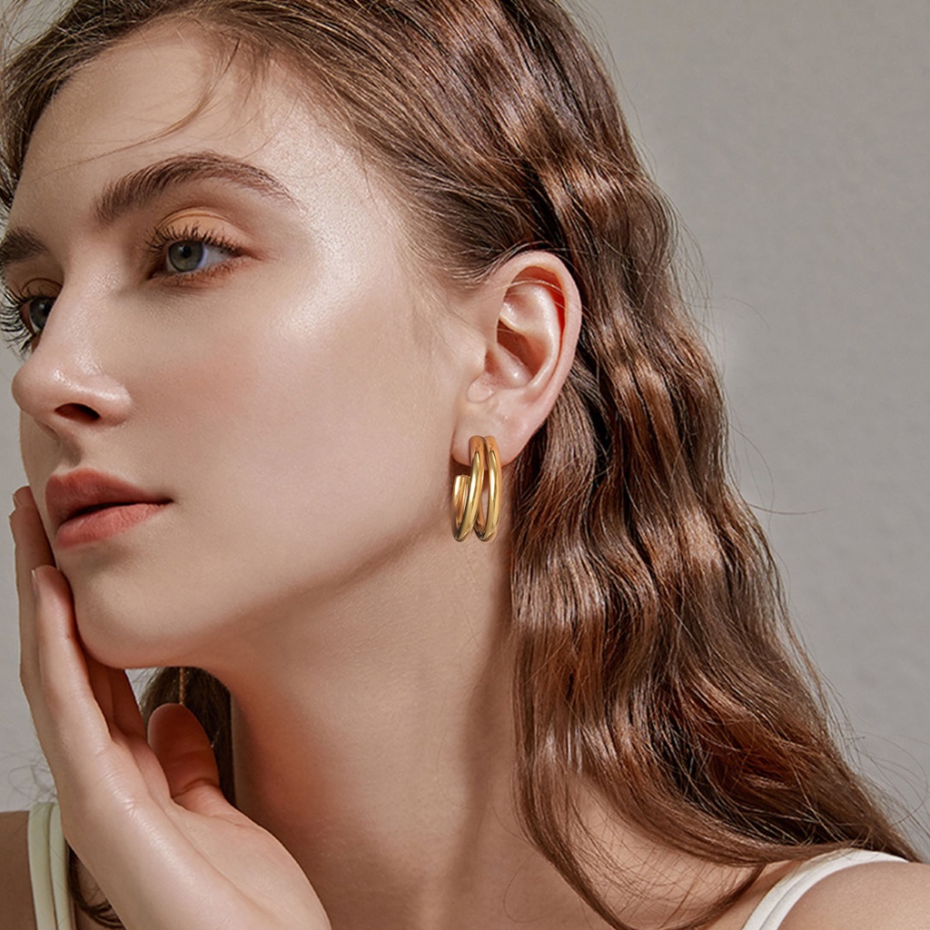Vnox Khuyên Tai Kim Loại Dáng Chữ C Đôi Không Gây Dị Ứng Tối Đa Cho Nữ