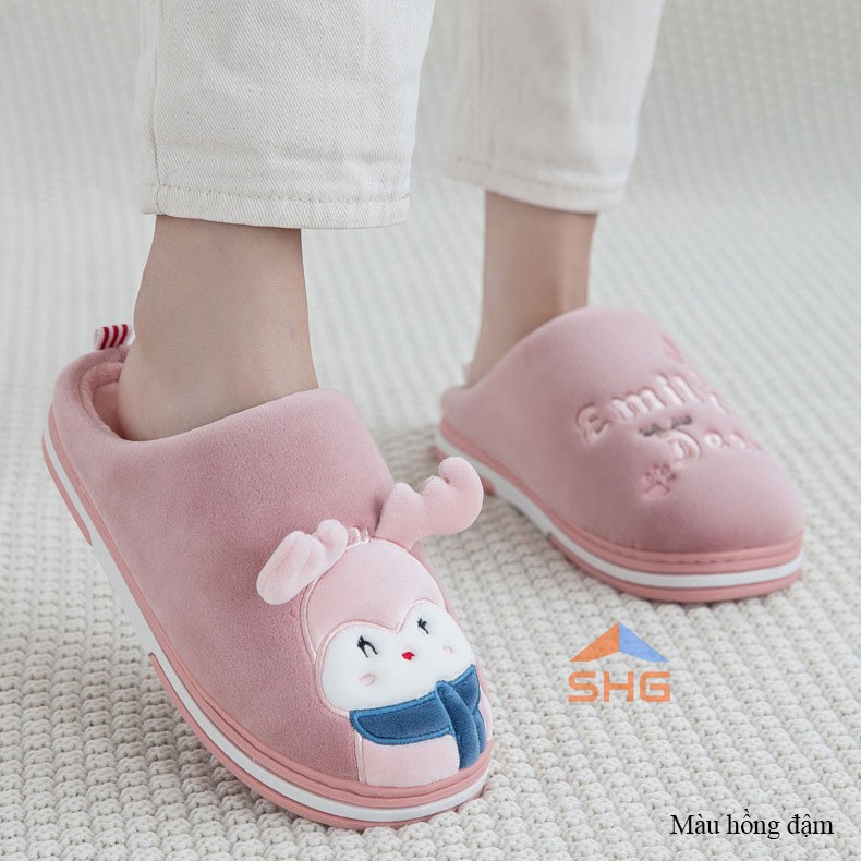 Dép bông bịt đầu unisex mang trong nhà siêu ấm thời trang ulzzang họa tiết Tuần Lộc kute cực Hot TGG-38