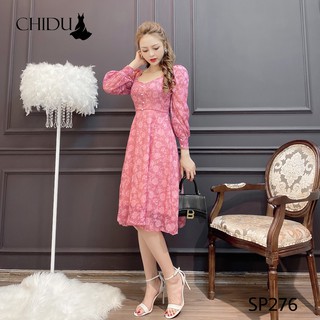 CHIDU váy hoa nhí cổ vuông cách điệu SP276