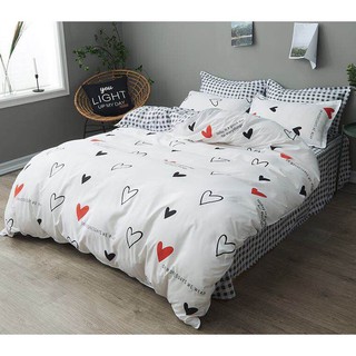 Bộ Chăn Ga Gối Cotton Poly Nhập Khẩu Tim Trắng ( nhiều cỡ giường )
