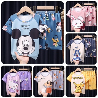 Bộ Đồ Ngủ 2 Mảnh Áo Thun Tay Ngắn Thời Trang Mùa Hè Dành Cho Bé Trai Gái 3-12 Tuổi