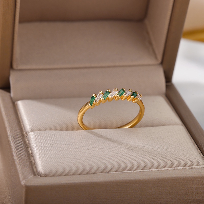 Nhẫn Đồng Đính Đá Zircon Hình Giọt Nước Màu Xanh Lá Cây Có Thể Điều Chỉnh Kích Cỡ