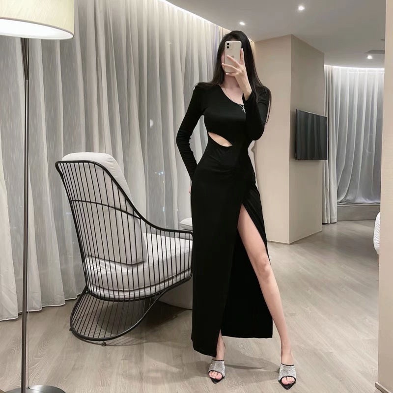 Đầm Tay Dài Thiết Kế Khoét Lỗ Quyến Rũ Thời Trang Cho Nữ