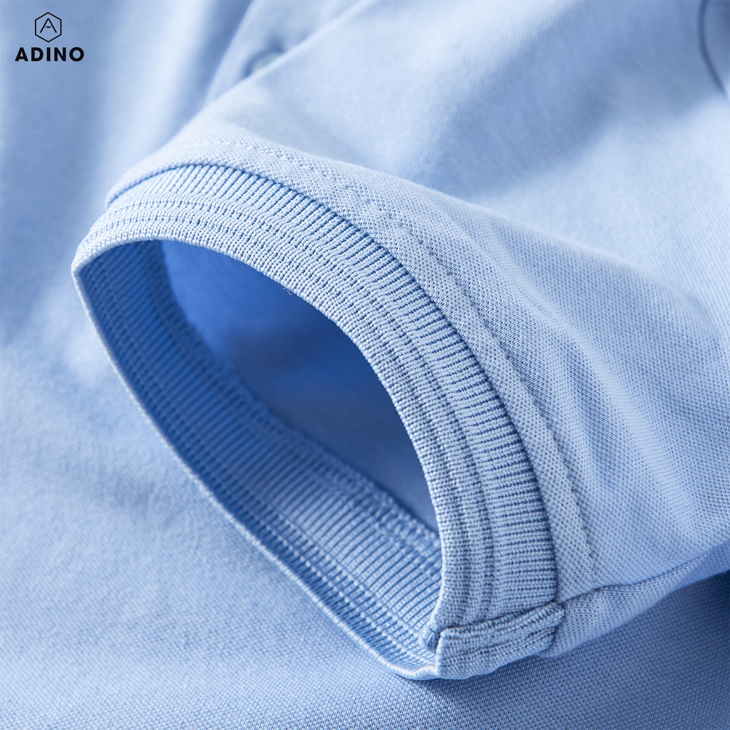 Áo polo nữ ADINO màu xanh nhạt phối viền chìm vải cotton co giãn dáng công sở slimfit trẻ trung APN03