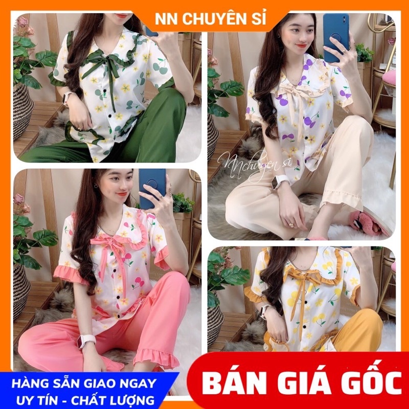 Đồ bộ nữ mặc nhà cổ tiểu thư chất kate mềm mịn in hình hoạt hình dễ thương DBKIHTN48