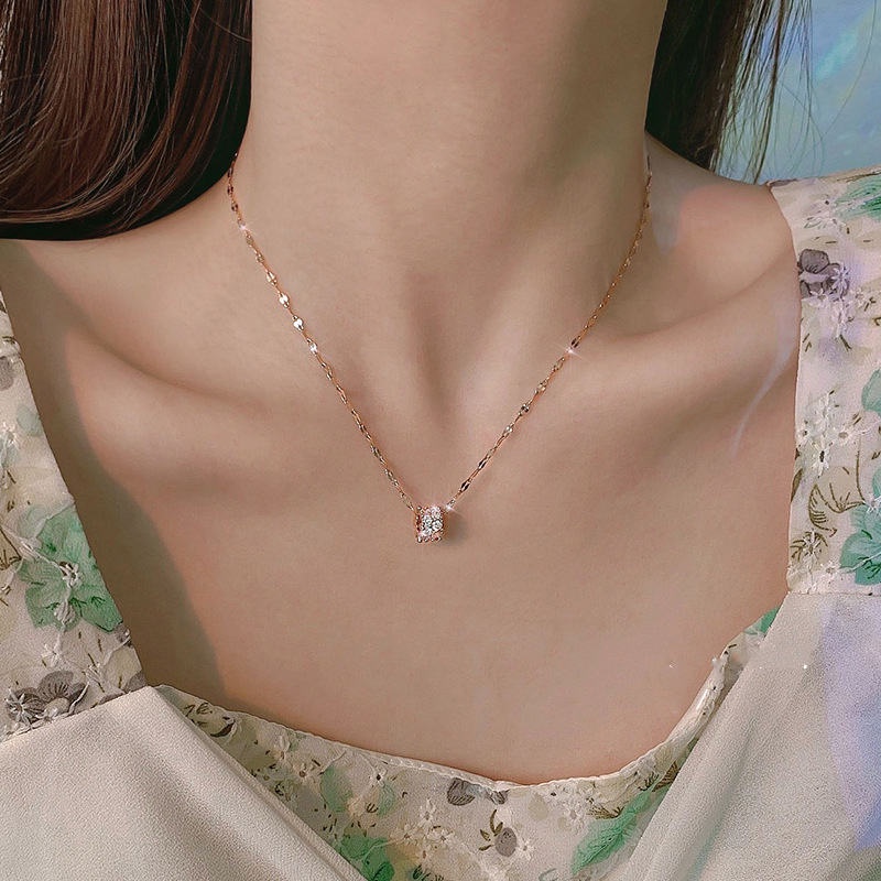 Dây chuyền titan nữ đính đá pha lê lấp lánh thiết kế thời trang trẻ trung phong cách ins hàn quốc