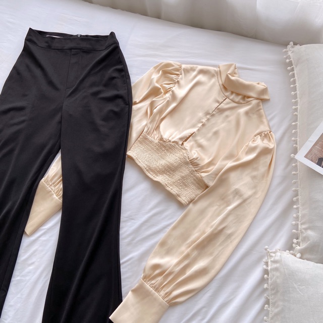 𝐌𝐈𝐀 𝐑𝐈𝐓𝐓𝐀💗 Quần loe đen cạp cao Mia💖 Quần nữ loe vải chun Q377 | BigBuy360 - bigbuy360.vn