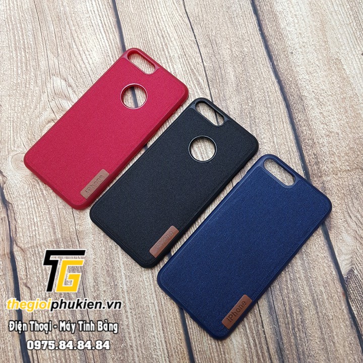 Ốp lưng iPhone 7 Plus lưng vải Jean khay silicon cao cấp