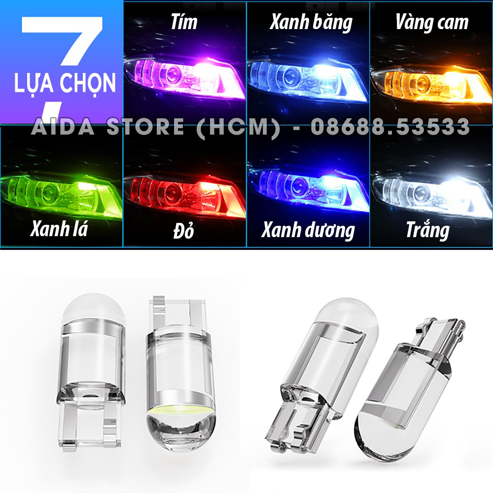 01 bóng LED T10 sáng tốt ĐÚC KÍNH như zin lắp mặt đồng hồ, demi, xi nhan xe máy, ô tô DC 12v