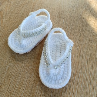 Dép xỏ ngón đính hạt đá kèm đế tập đi cho bé - Dương liễu handmade