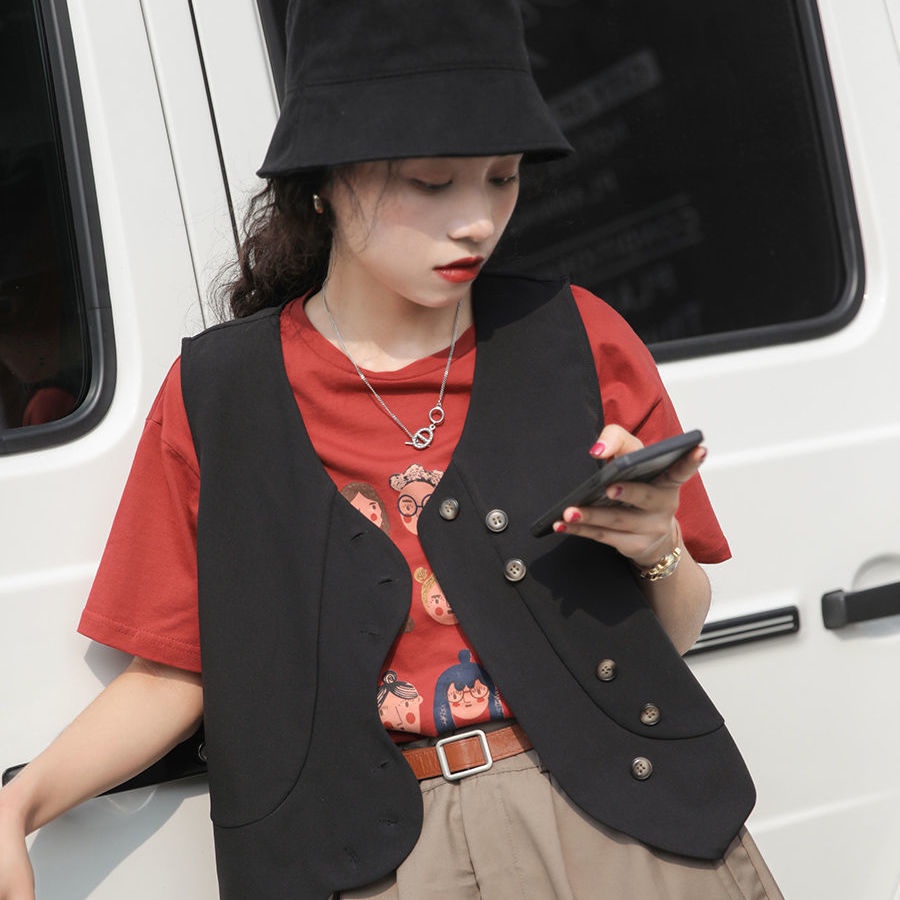 Áo khoác không tay màu đen phong cách hàn quốc cho nữ