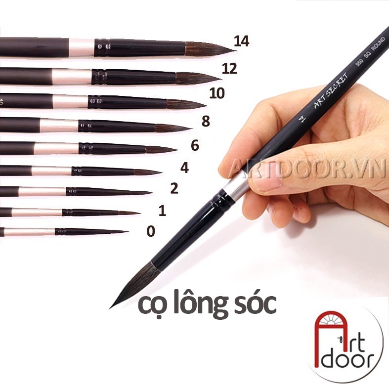 Cọ vẽ đầu Tròn màu nước ART SECRET lông Sóc thân Đen
