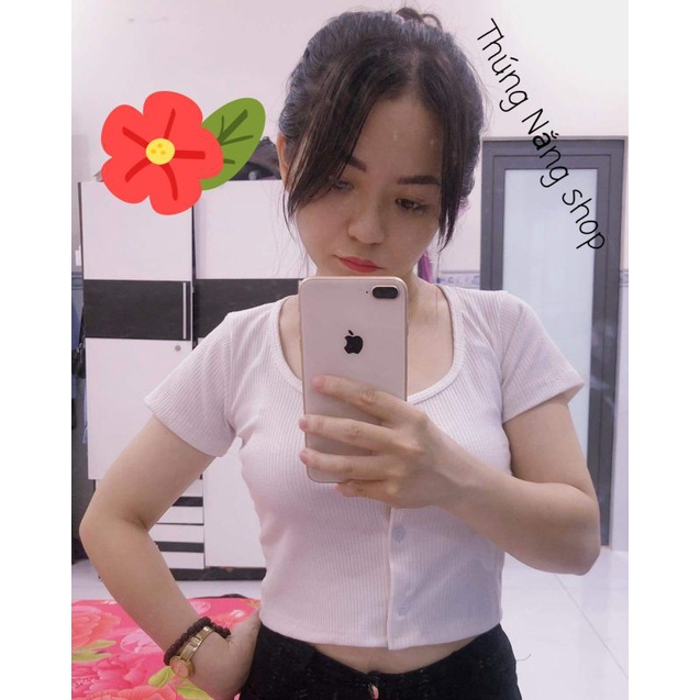 Áo Croptop Chất Len Gân, Có Nút Gài Xinh
