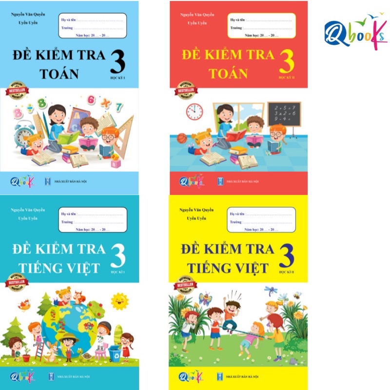 Sách - (Combo 4 cuốn) Đề Kiểm Tra Toán Và Tiếng Việt Lớp 3 (Cả Năm)