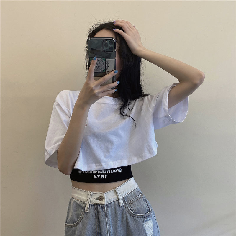 Set Áo Thun Lửng Sát Nách Phối Quần Short Lưng Cao Dáng Rộng Thời Trang Mùa Hè 2021