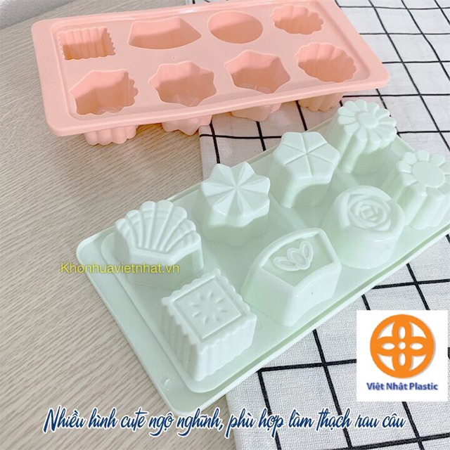 SET 3 Khay đá, khuôn thạch 8 viên Việt Nhật nhựa dẻo làm thạch rau câu, chè khúc bạch, khay chia ăn dặm cho bé (MS 6921)