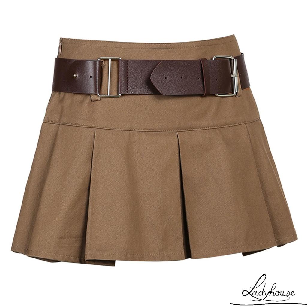 Chân Váy Chữ A Lưng Cao Xếp Ly Màu Trơn Thời Trang Mùa Hè Cho Nữ