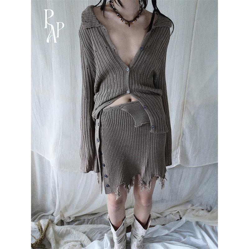 Pit a pat Set Áo Sweater Dệt Kim Dáng Ôm Phối Chân Váy Thời Trang Mùa Thu Dành Cho Bạn Nữ