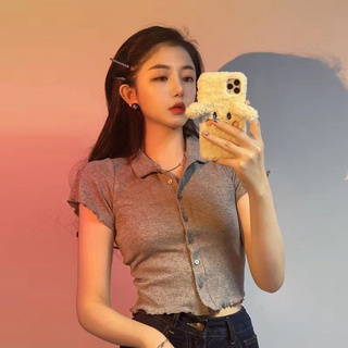 Áo Croptop Tay Ngắn Cổ Polo Form Ôm Thời Trang Mùa Hè Cho Nữ