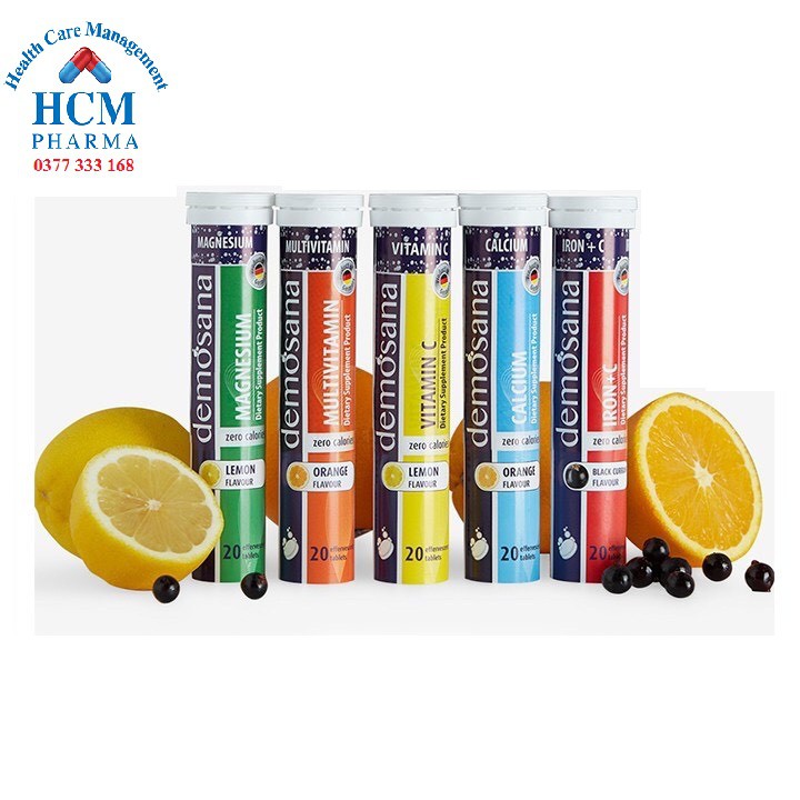 [NHẬP KHẨU ĐỨC] Viên Sủi Tăng Sức Đề Kháng Vitamin C DEMOSANA 20V - vị chanh, không đường, không calo