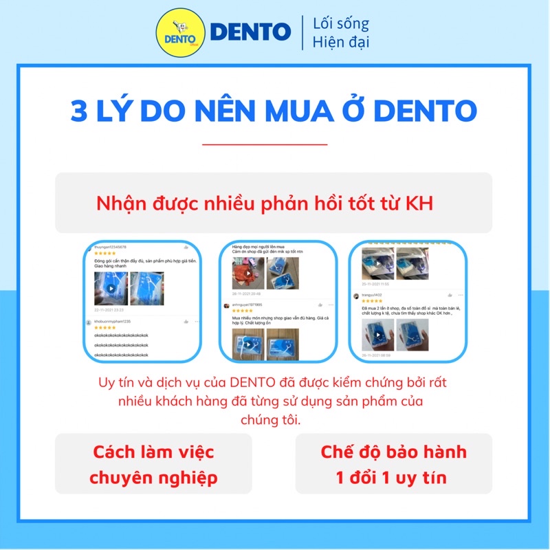 Tăm chỉ nha khoa có cán, Tăm xỉa răng nha khoa DENTO hộp 50 cây sợi mỏng dễ luồn lách kích thước 2,5 x 7,4cm