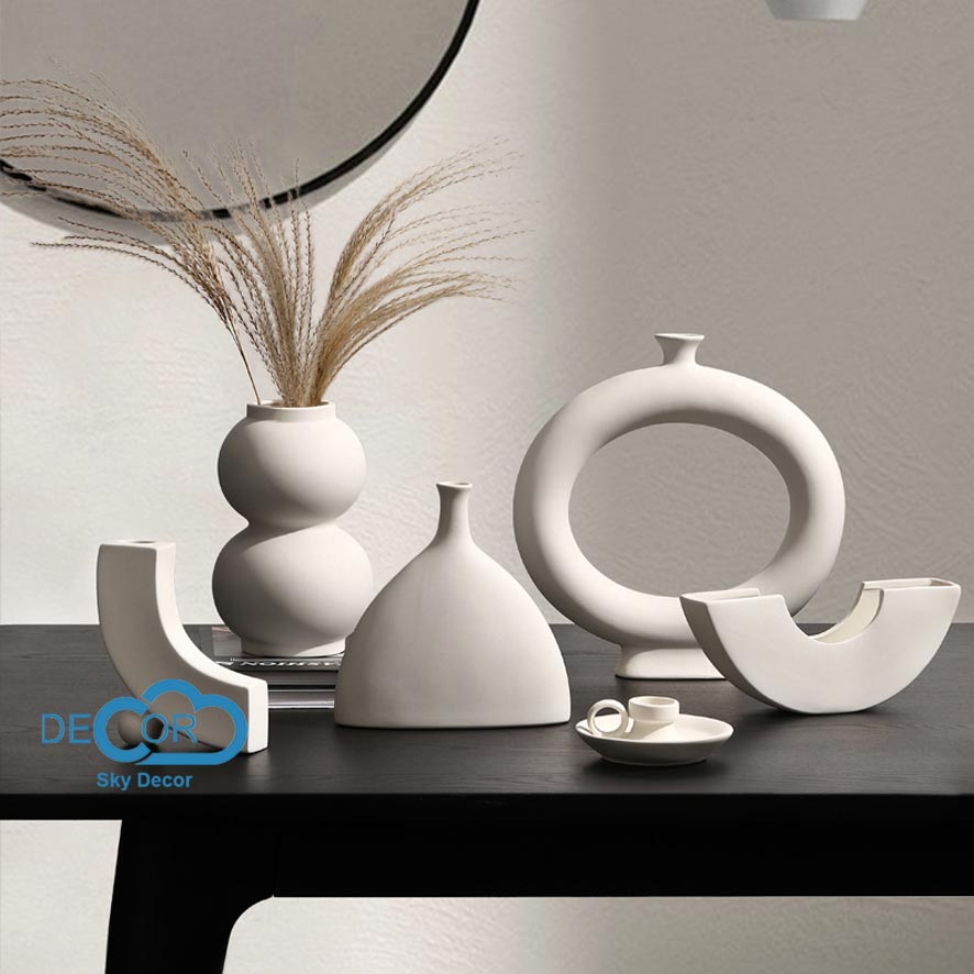 Lọ gốm cắm hoa minimalism Sky Decor - Bình gốm cắm hoa trang trí phòng khách, nhà cửa, phong cách Hàn Quốc