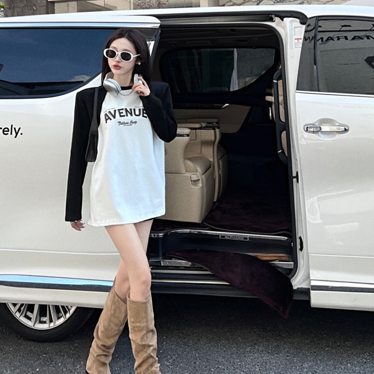 Áo thun SUXI tay dài cổ tròn in họa tiết chữ cái phong cách Hàn Quốc thời trang dành cho nữ