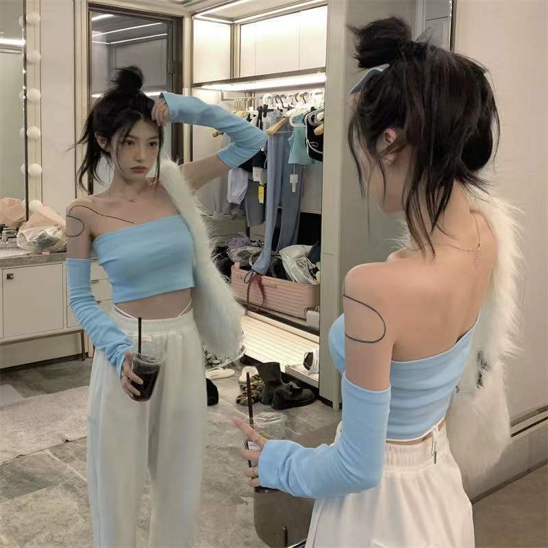 Áo croptop COZOK hở vai phong cách cổ điển gợi cảm cho nữ