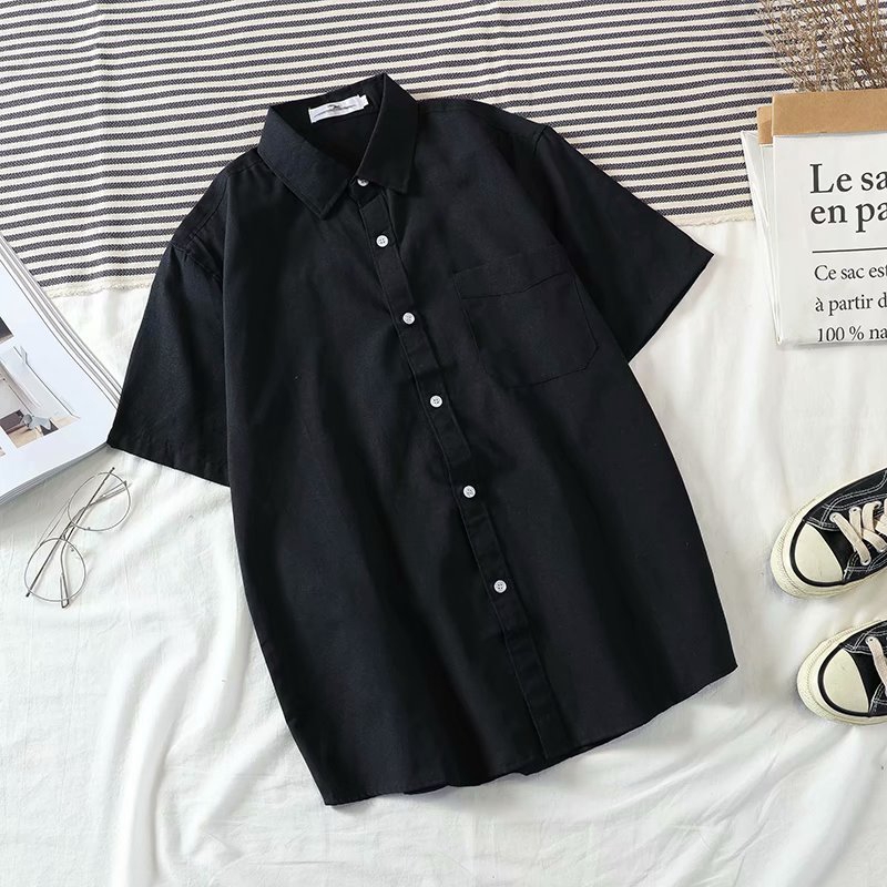 Áo Sơ Mi Nam Ngắn Tay Cổ Đứng Màu Trơn