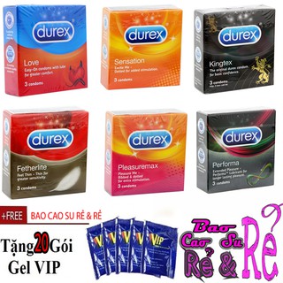 [DEAL HOT] Combo 6 hộp Bao Cao Su Durex 18 cái tùy chọn. Tặng 1 Hộp 20 bao Gel Bôi Trơn VIP