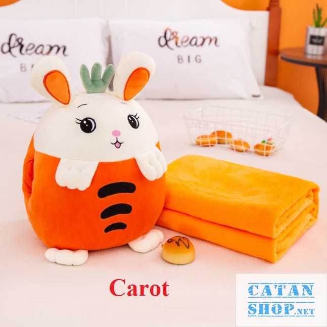 GỐI MỀN 3 trong 1 Trái Cây hình thú cute, thun 4 chiều siêu mịn, bộ chăn gối văn phòng, gấu bông kèm mền GM74-Chuotfruit